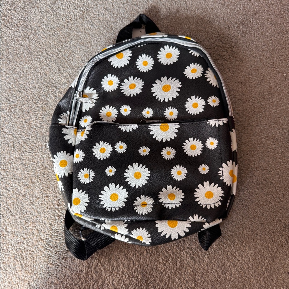 Black Daisy Print Mini Backpack